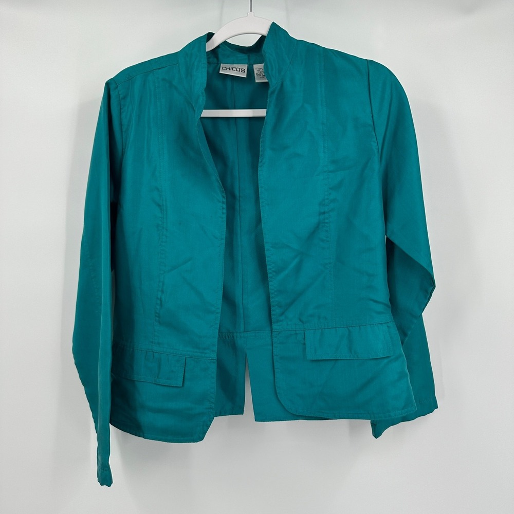 Chicos Old Money Silk Topper Jacket Size 0 US S Teal Jewel Tone Quiet Luxury